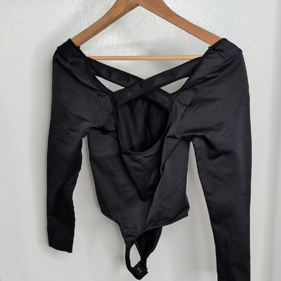 Anthropologie Black Cross-Back Bodysuit - Picture 3 of 4